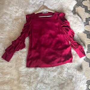 Burgundy Blouse with Ruffled Sleeves